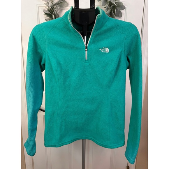 EUC Women's The North Face turquoise teal fuzzy 3/4 zip sweatshirt top Size S - Picture 1 of 8